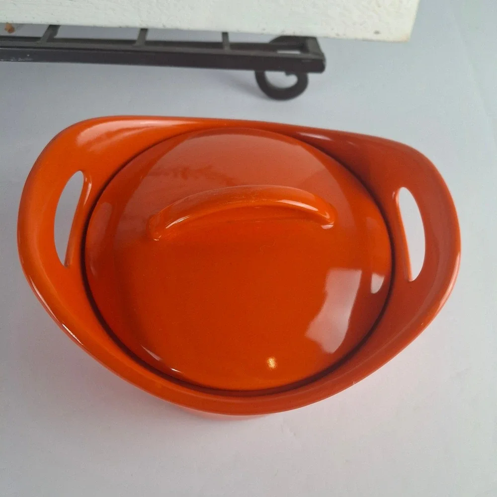 Rachael Ray Orange Stoneware 18 oz Ramekin Round Lidded Mini Cocotte G014